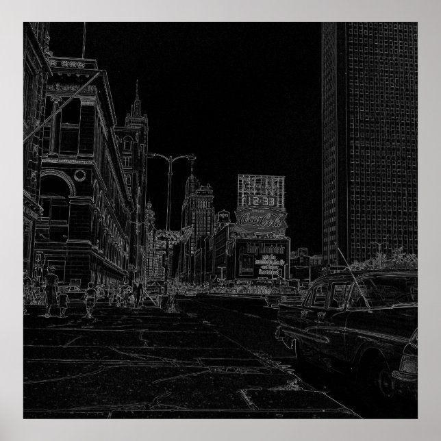 Poster Chicago Michigan Avenue 1960's Glowers Black (Frente)