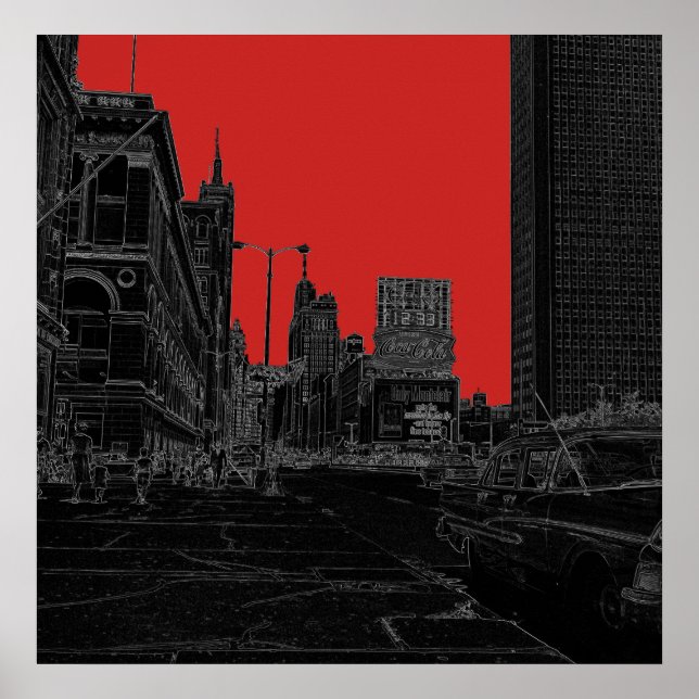 Poster Chicago Michigan Avenue 1960's Glowers Black (Frente)