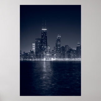 Poster Chicago No Lago, Preto E Branco