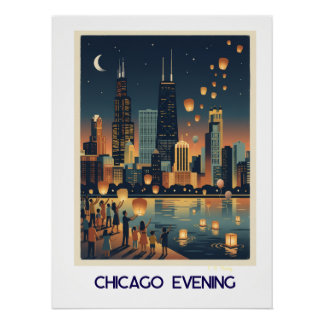 Pôster Chicago Noturno