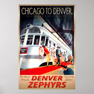 Poster Chicago para Denver Zephyr Burlington Route Novo