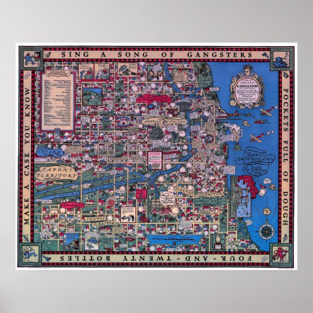 PÔSTER CHICAGO PROIBITION GANGLAND MAP 1931 (Frente)