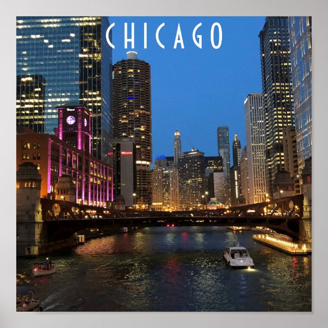 Poster Chicago River na Noite (Frente)