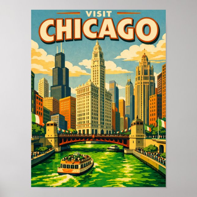 Poster Chicago River Saint Patricks day postcard (Frente)