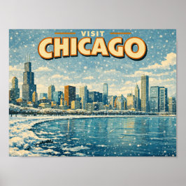 Poster Chicago skyline and Lake Michigan in winter 