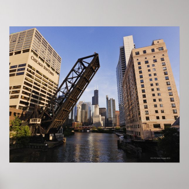 Pôster Chicago Skyline da Ponte da Rua Kinzie (Frente)