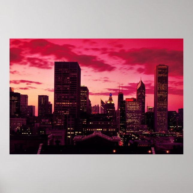 Pôster Chicago Skyline em Dusk (Frente)