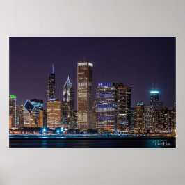 Poster - Chicago Skyline Illinois com Night Sky