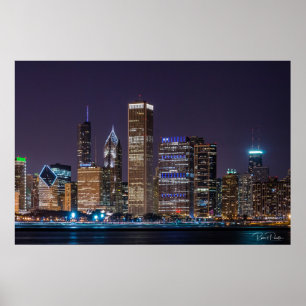Poster - Chicago Skyline Illinois com Night Sky
