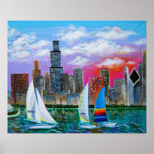 Poster Chicago Skyline pelo lago Michigan
