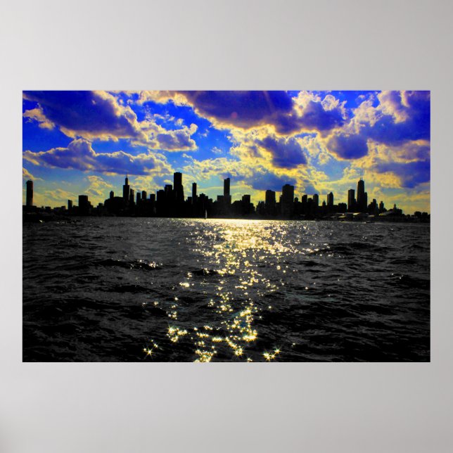 Pôster Chicago Skyline Sunset (Frente)