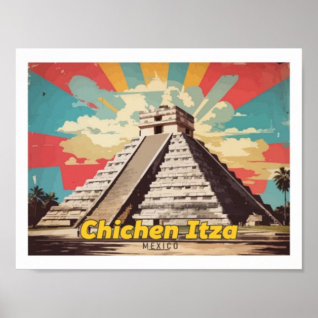 Poster Chichen Itza Mexico Pop Art Viagem (Frente)