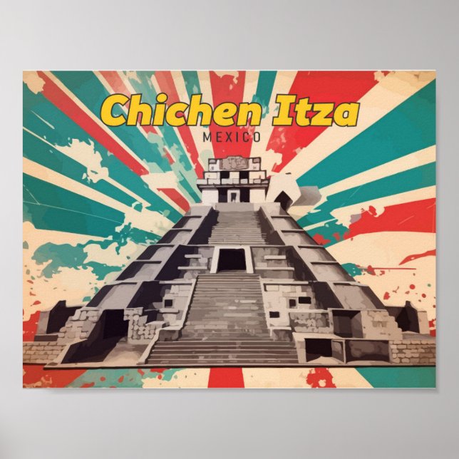 Poster Chichen Itza Mexico Pop Art Viagem (Frente)