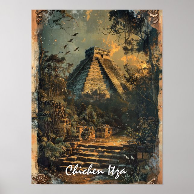 Poster Chichen Itza Mexico Viagens vintage (Frente)