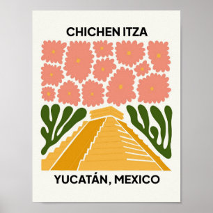 Poster Chichen Itza Yucatan México viagem de arte floral