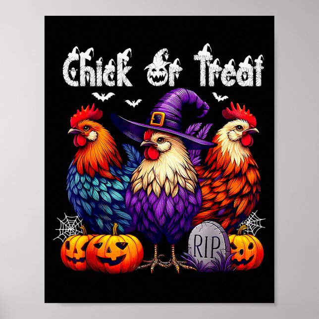 Poster Chick Or Treat Funny Halloween Witch Soky Cute Chi (Frente)