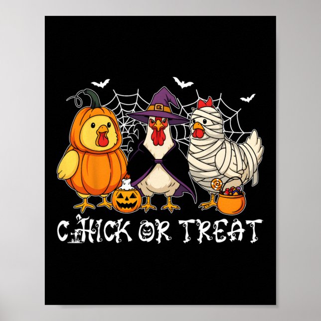 Poster Chick Ou Tratar Funny Halloween Abóbora Fantasma E (Frente)