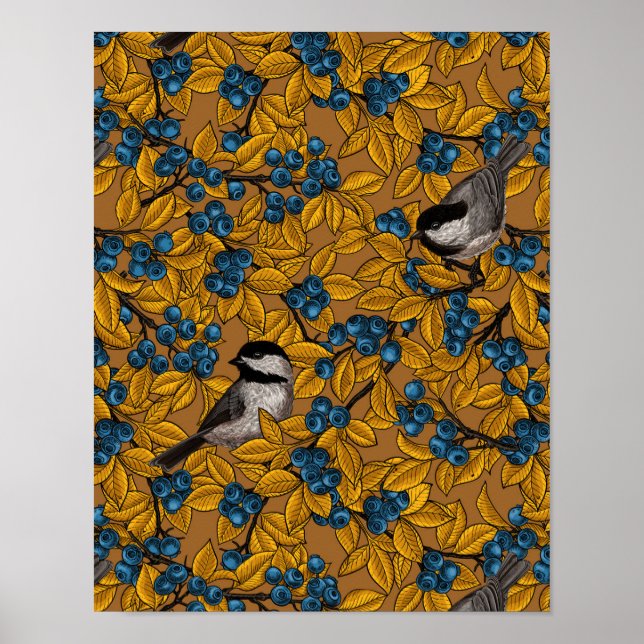 Poster Chickadee birds on blueberry branches (Frente)
