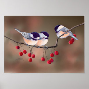 Pôster CHICKADEES & RED BERRIES por SHARON SHARPE