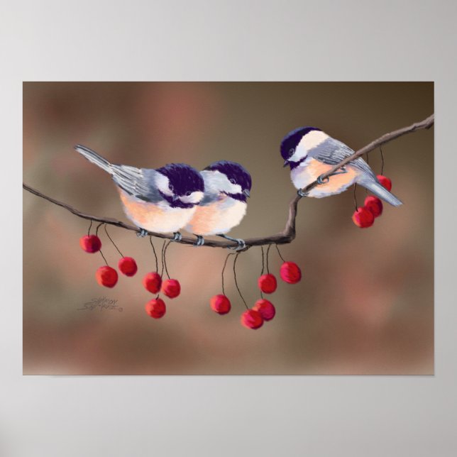 Pôster CHICKADEES & RED BERRIES por SHARON SHARPE (Frente)
