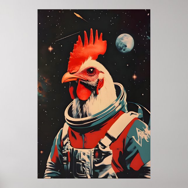 Poster Chicken Astronaut Poster, Chicken Retro Print (Frente)
