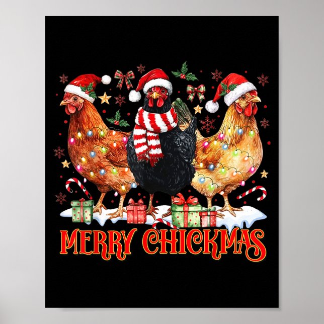 Poster Chicken Christmas Merry Chickmas Santa Claus Hat F (Frente)