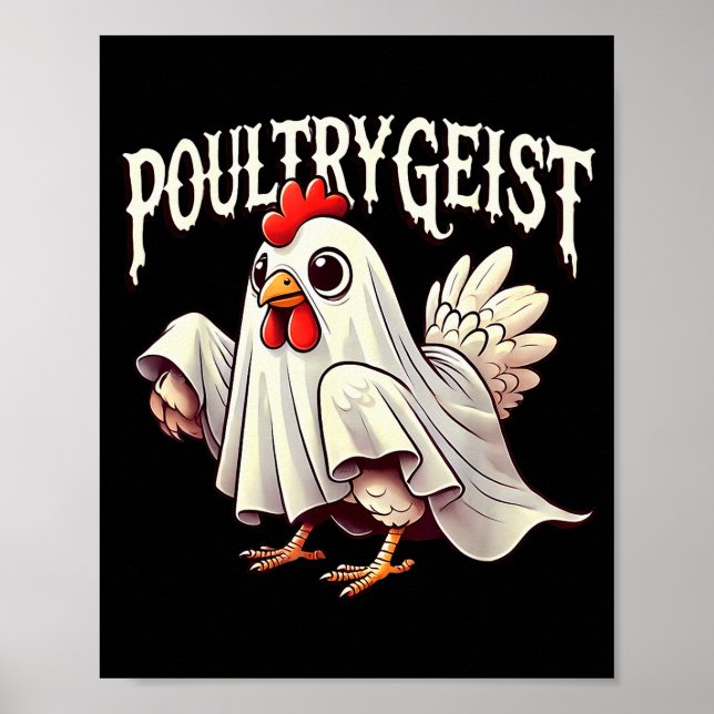 Poster Chicken Ghost Ultrygeist Funny Halloween Farmer  (Frente)