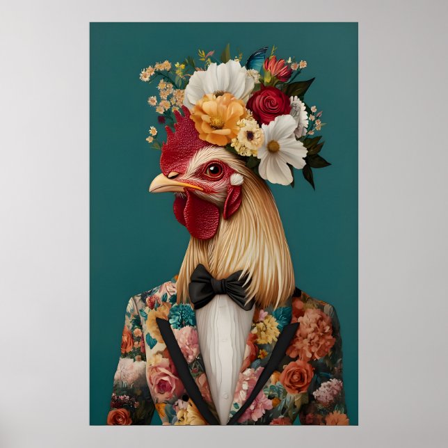 Poster Chicken In Suit Poster, Chicken Portrait, Chicken (Frente)