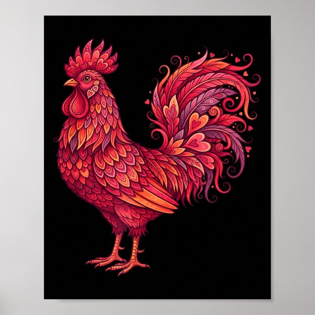 Poster Chicken Valentines Day Heart For Farmers Cute Chic (Frente)