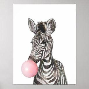 Poster Chiclete Zebra Filhote Berçário Criança Floresta