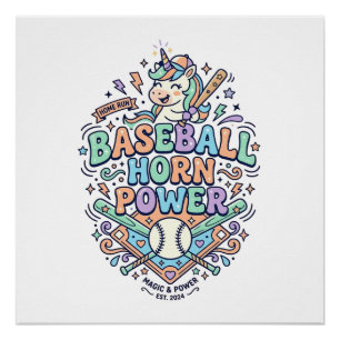 Pôster Chifre de Beisebol Unicórnio Poder Kawaii Design V