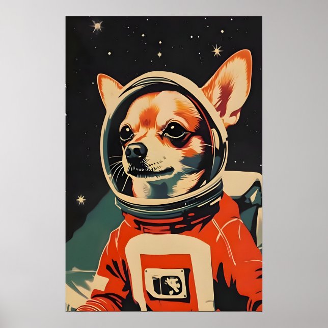 Poster Chihuahua Astronaut Poster, Chihuahua Retro Print (Frente)