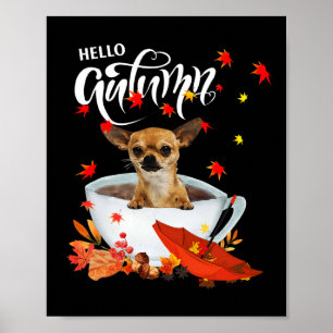 Poster Chihuahua Autumn Dog E Café Queda Ação De Graças