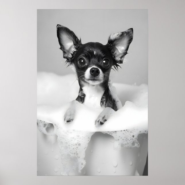 Poster Chihuahua Bubble Bath Art Print, Funny Dog (Frente)