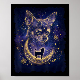 Poster Chihuahua celestial uivando para a fase da lua