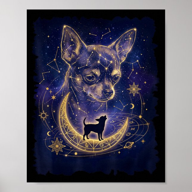 Poster Chihuahua celestial uivando para a fase da lua (Frente)