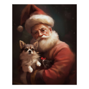 Pôster Chihuahua com Papai Noel Natal Festivo