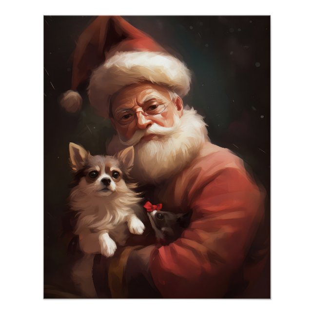 Pôster Chihuahua com Papai Noel Natal Festivo (Frente)