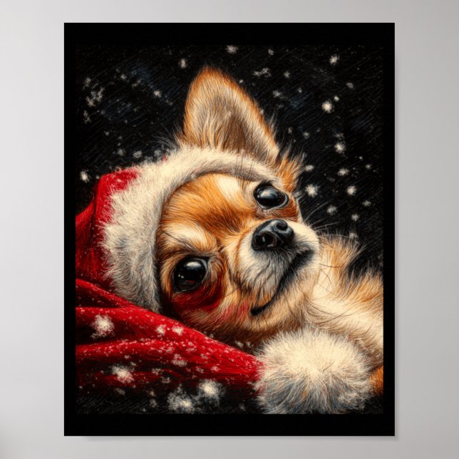 Poster Chihuahua de Natal de Manga Longa (Frente)