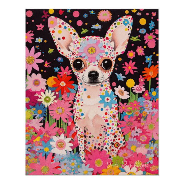 Pôster Chihuahua Dog and Flowers 002 - Tailor jewel (Frente)