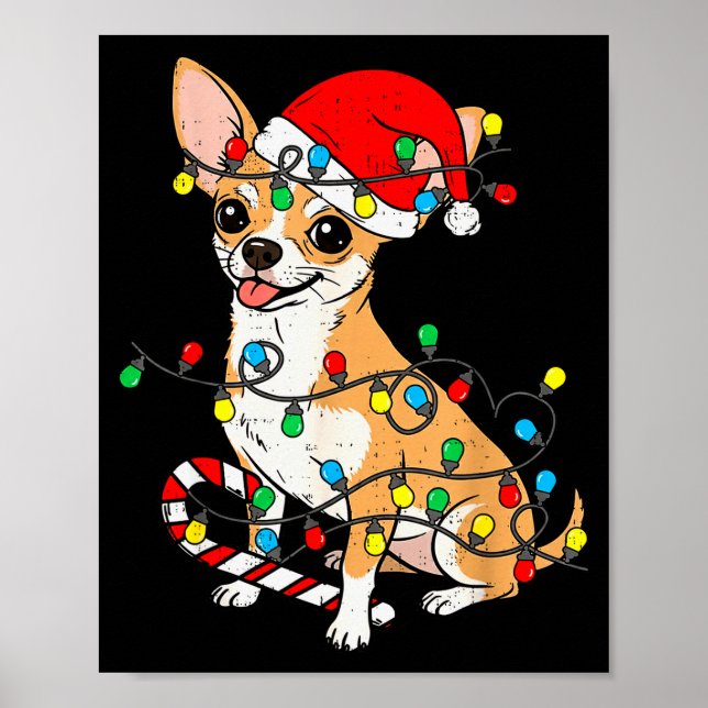 Poster Chihuahua Dog Christmas Lights Santa Xmas Pet Dog  (Frente)