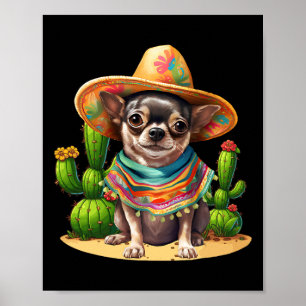 Poster Chihuahua Dog E Sombrero Hat Mexicano Fiesta Cinc
