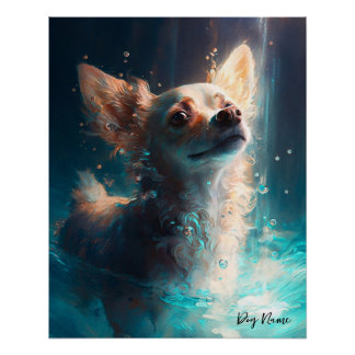 Pôster Chihuahua dog swimming in water 005