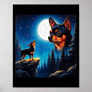 Poster Chihuahua engraçado uivando para a lua amante de c