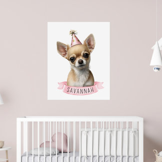 Poster Chihuahua Fofo Rosa Caprichoso com Design de Nome