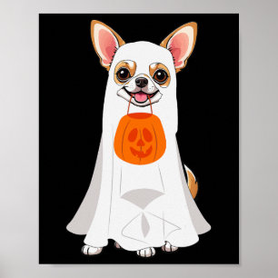 Poster Chihuahua Ghost Pumpkin Halloween Cachorro voando 