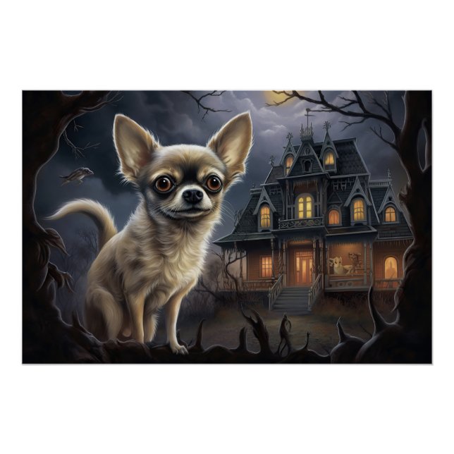Pôster chihuahua Halloween Scary (Frente)
