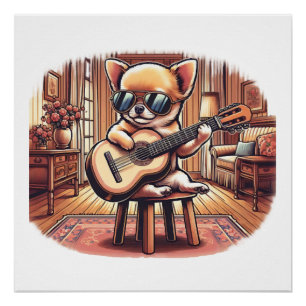 Pôster Chihuahua Legal Toca Guitarra Clássica