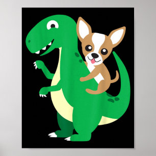 Poster Chihuahua Montando Dinossauro T-Rex Dino Cachorro