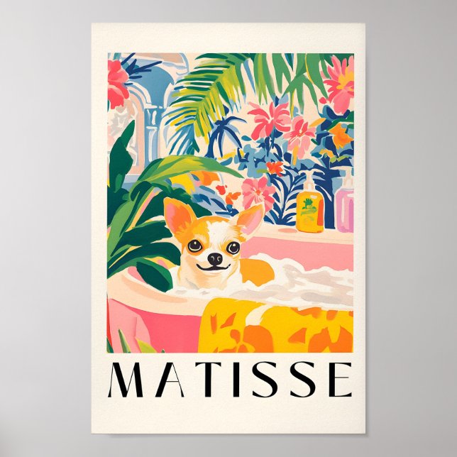 Poster Chihuahua Na Bathtub Impressão, Decor Da Dopamina, (Frente)